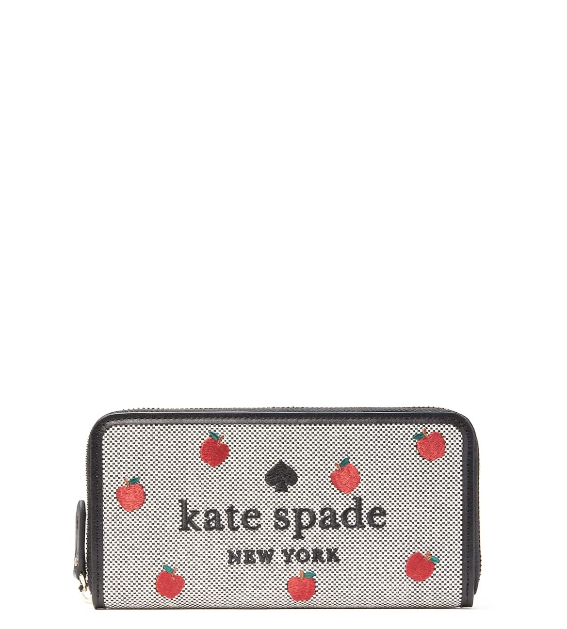 Kate Spade Ella Apple Toss Embroidered Large Continental Zip Wallet Black Multi