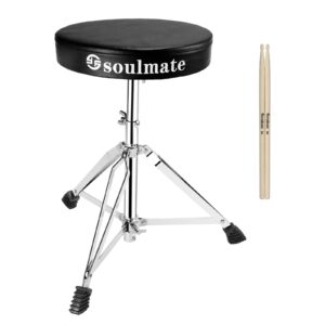 soulmate drum throne drum stool padded drum seat height adjustabl drumming stools with drumsticks, anti-slip feet portable folding drum chair for kids adults, black