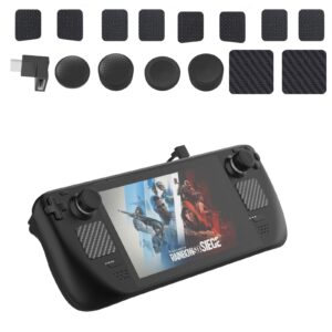 tgdplue back button enhancement set for steam deck/steam deck oled/legion go 8.8,kit with touchpad protect skin,90 degree right angle usb-c male to usb-c female adapter,thumb grip caps for valve deck