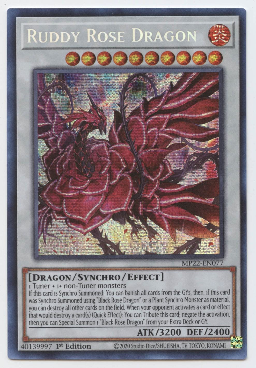 YU-GI-OH! Ruddy Rose Dragon - MP22-EN077 - Prismatic Secret Rare - 1st Edition