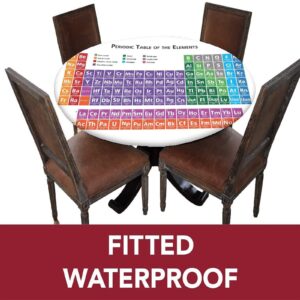 School Round Fitted Tablecloth Cover,Periodic Table of Elements Design Elastic Edged Polyester Fitted Table Cover, xxLarge, Fit Round Tables up 65"-71" Diameter, for Reception Restaurant Banquet Party