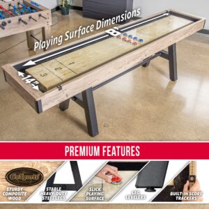 GoSports Premium 9 ft Shuffleboard Table with 8 Pucks, Shuffleboard Wax, and Brush