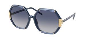 tory burch ty9072u 19044l 58mm transparent navy/navy/grey blue gradient square sunglasses for women + bundle with designer iwear eyewear kit