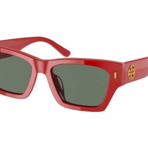 Tory Burch TY7169U 18933H 52MM Tory Red/Solid Dark Green Rectangular Sunglasses for Women + BUNDLE With Designer iWear Eyewear Kit