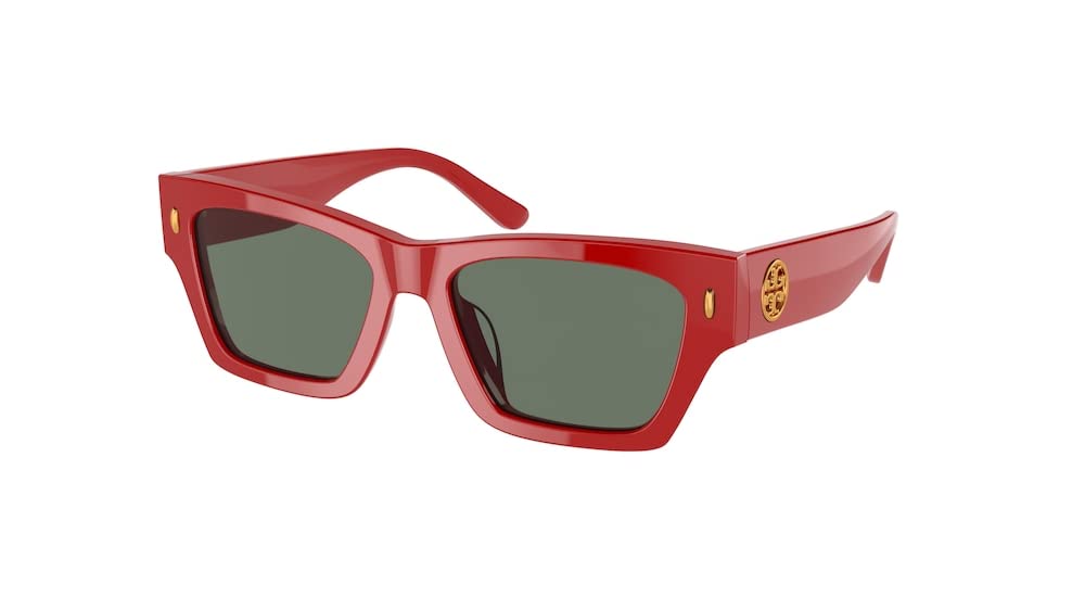 Tory Burch TY7169U 18933H 52MM Tory Red/Solid Dark Green Rectangular Sunglasses for Women + BUNDLE With Designer iWear Eyewear Kit