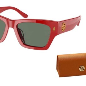 Tory Burch TY7169U 18933H 52MM Tory Red/Solid Dark Green Rectangular Sunglasses for Women + BUNDLE With Designer iWear Eyewear Kit