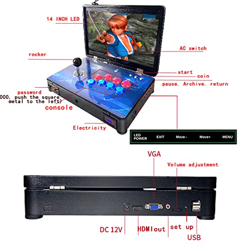 WYGaming Pandora Arcade Portable Retro Video Game Player Built-in 20000+ Classic Games 14 inch LED Integrated Recreation Arcade Emulator Console Compatible with FBA/N64/Arcade/MAME