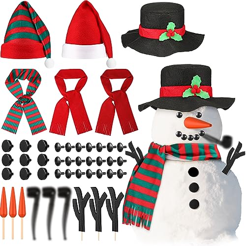 42 Pcs Snowman Decorating Making Kit Christmas Snowman Dress Up Set Winter Holiday Outdoor Kids Toys Xmas Decoration (Cute Style)