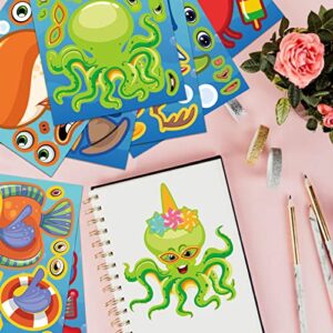 32 Sheets Reusable Make-A-Sea Face Stickers Ocean Animals DIY Art Craft Rewards for School Kid Teacher Summer Mermaid Party Favor Sticker for Birthday Gift Children Room Ocean Decorated