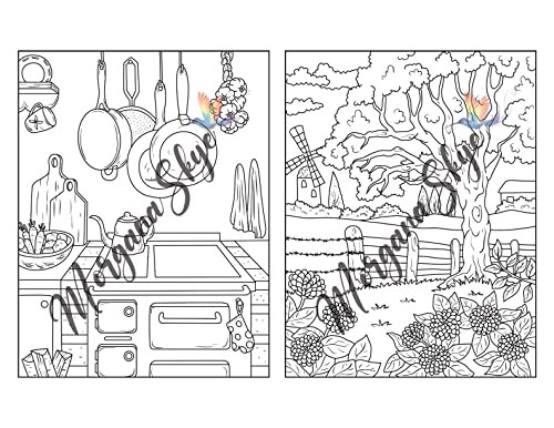 Farmhouse Coloring Book: Easy Countryside Designs with Cute Farm Animals, Beautiful Flowers and Relaxing Landscapes for Stress Relief and Relaxation