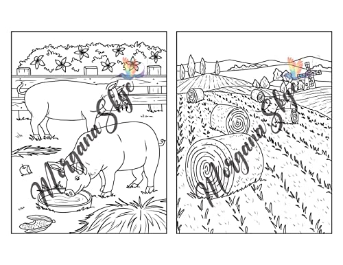 Farmhouse Coloring Book: Easy Countryside Designs with Cute Farm Animals, Beautiful Flowers and Relaxing Landscapes for Stress Relief and Relaxation