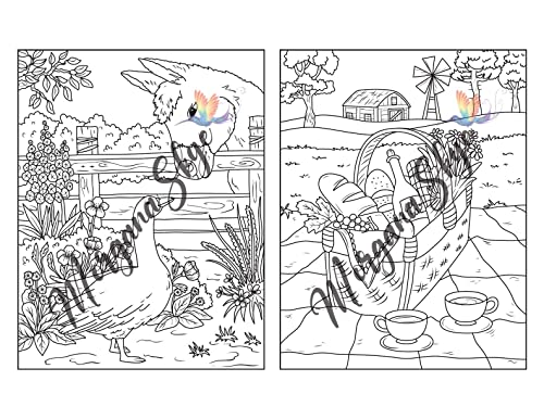 Farmhouse Coloring Book: Easy Countryside Designs with Cute Farm Animals, Beautiful Flowers and Relaxing Landscapes for Stress Relief and Relaxation