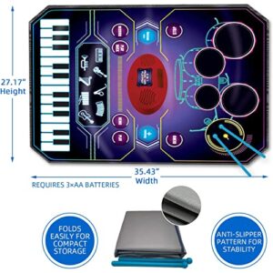 QShark 2 in 1 Kids Music Learning Toys for Boys Girls, Drum Set + Piano Mat | Record & Playback, Built-in Songs, 8 Instrument Sounds, 24 Keys, Christmas Birthday Gifts for Toddler 3 4 5 6 7 8 Years