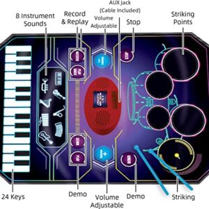 QShark 2 in 1 Kids Music Learning Toys for Boys Girls, Drum Set + Piano Mat | Record & Playback, Built-in Songs, 8 Instrument Sounds, 24 Keys, Christmas Birthday Gifts for Toddler 3 4 5 6 7 8 Years