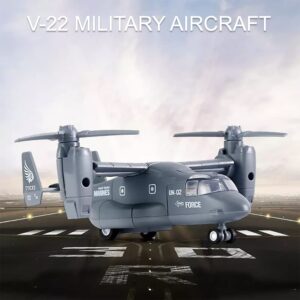 Diecast Metal Military Transport Helicopter V-22 Osprey - 1:400 Scale Alloy Model Plane Transporter Aircraft with Pullback Action, Lights and Sound