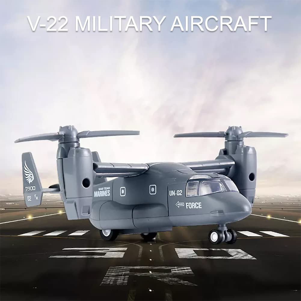 Diecast Metal Military Transport Helicopter V-22 Osprey - 1:400 Scale Alloy Model Plane Transporter Aircraft with Pullback Action, Lights and Sound