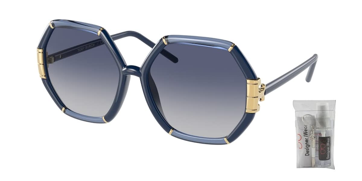 Tory Burch TY9072U 19044L 58MM Transparent Navy/Navy/Grey Blue Gradient Square Sunglasses for Women + BUNDLE With Designer iWear Eyewear Kit