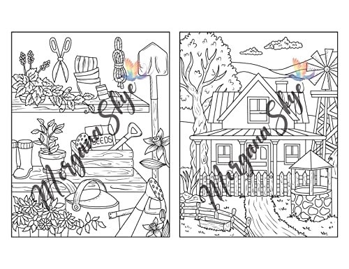 Farmhouse Coloring Book: Easy Countryside Designs with Cute Farm Animals, Beautiful Flowers and Relaxing Landscapes for Stress Relief and Relaxation