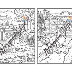 Farmhouse Coloring Book: Easy Countryside Designs with Cute Farm Animals, Beautiful Flowers and Relaxing Landscapes for Stress Relief and Relaxation