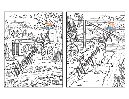 Farmhouse Coloring Book: Easy Countryside Designs with Cute Farm Animals, Beautiful Flowers and Relaxing Landscapes for Stress Relief and Relaxation