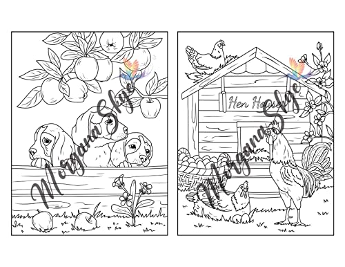 Farmhouse Coloring Book: Easy Countryside Designs with Cute Farm Animals, Beautiful Flowers and Relaxing Landscapes for Stress Relief and Relaxation