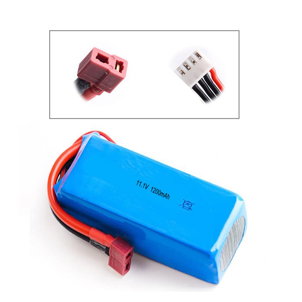 Replacement Parts 11.1V 1200mAh 3S Lipo Battery T-Plug Charger Apply in Brushless Remote Control Boats 35mph 30kmh (2Battery Plus Charger)