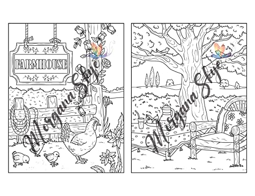 Farmhouse Coloring Book: Easy Countryside Designs with Cute Farm Animals, Beautiful Flowers and Relaxing Landscapes for Stress Relief and Relaxation