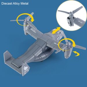 Diecast Metal Military Transport Helicopter V-22 Osprey - 1:400 Scale Alloy Model Plane Transporter Aircraft with Pullback Action, Lights and Sound