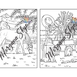 Farmhouse Coloring Book: Easy Countryside Designs with Cute Farm Animals, Beautiful Flowers and Relaxing Landscapes for Stress Relief and Relaxation