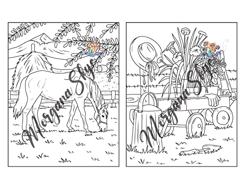 Farmhouse Coloring Book: Easy Countryside Designs with Cute Farm Animals, Beautiful Flowers and Relaxing Landscapes for Stress Relief and Relaxation