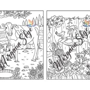 Farmhouse Coloring Book: Easy Countryside Designs with Cute Farm Animals, Beautiful Flowers and Relaxing Landscapes for Stress Relief and Relaxation