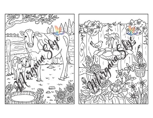 Farmhouse Coloring Book: Easy Countryside Designs with Cute Farm Animals, Beautiful Flowers and Relaxing Landscapes for Stress Relief and Relaxation