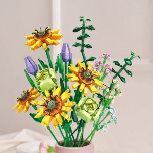 MISINI Bouquet Building Blocks Kit, Including Tulips/Sunflowers/Full of Stars/Eustoma Flowers and Many Other Flower Bricks Bouquet, Valentine's Day for Women and Girls(2717 PCS)