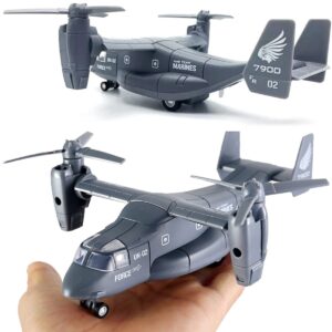 Diecast Metal Military Transport Helicopter V-22 Osprey - 1:400 Scale Alloy Model Plane Transporter Aircraft with Pullback Action, Lights and Sound