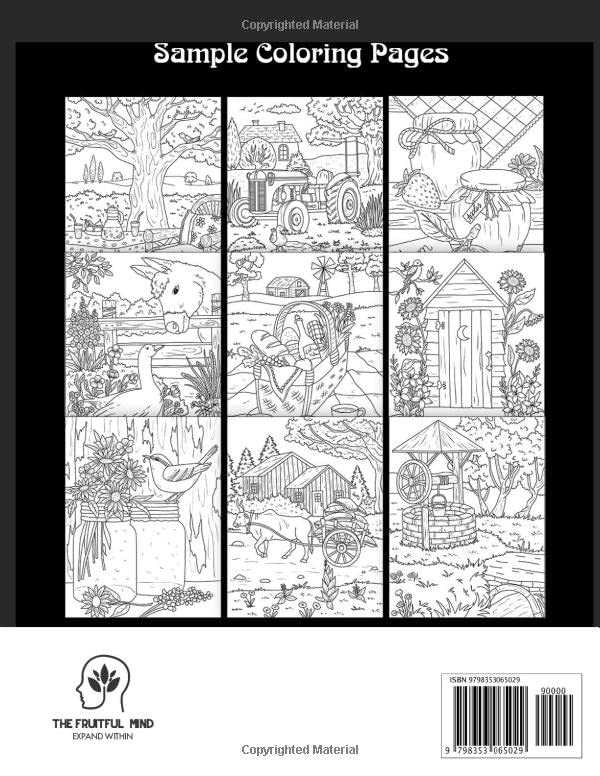 Farmhouse Coloring Book: Easy Countryside Designs with Cute Farm Animals, Beautiful Flowers and Relaxing Landscapes for Stress Relief and Relaxation