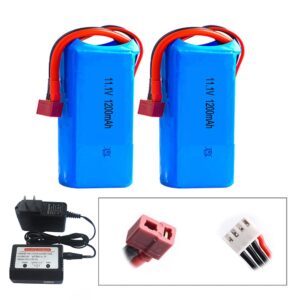 replacement parts 11.1v 1200mah 3s lipo battery t-plug charger apply in brushless remote control boats 35mph 30kmh (2battery plus charger)