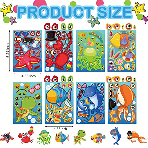 32 Sheets Reusable Make-A-Sea Face Stickers Ocean Animals DIY Art Craft Rewards for School Kid Teacher Summer Mermaid Party Favor Sticker for Birthday Gift Children Room Ocean Decorated