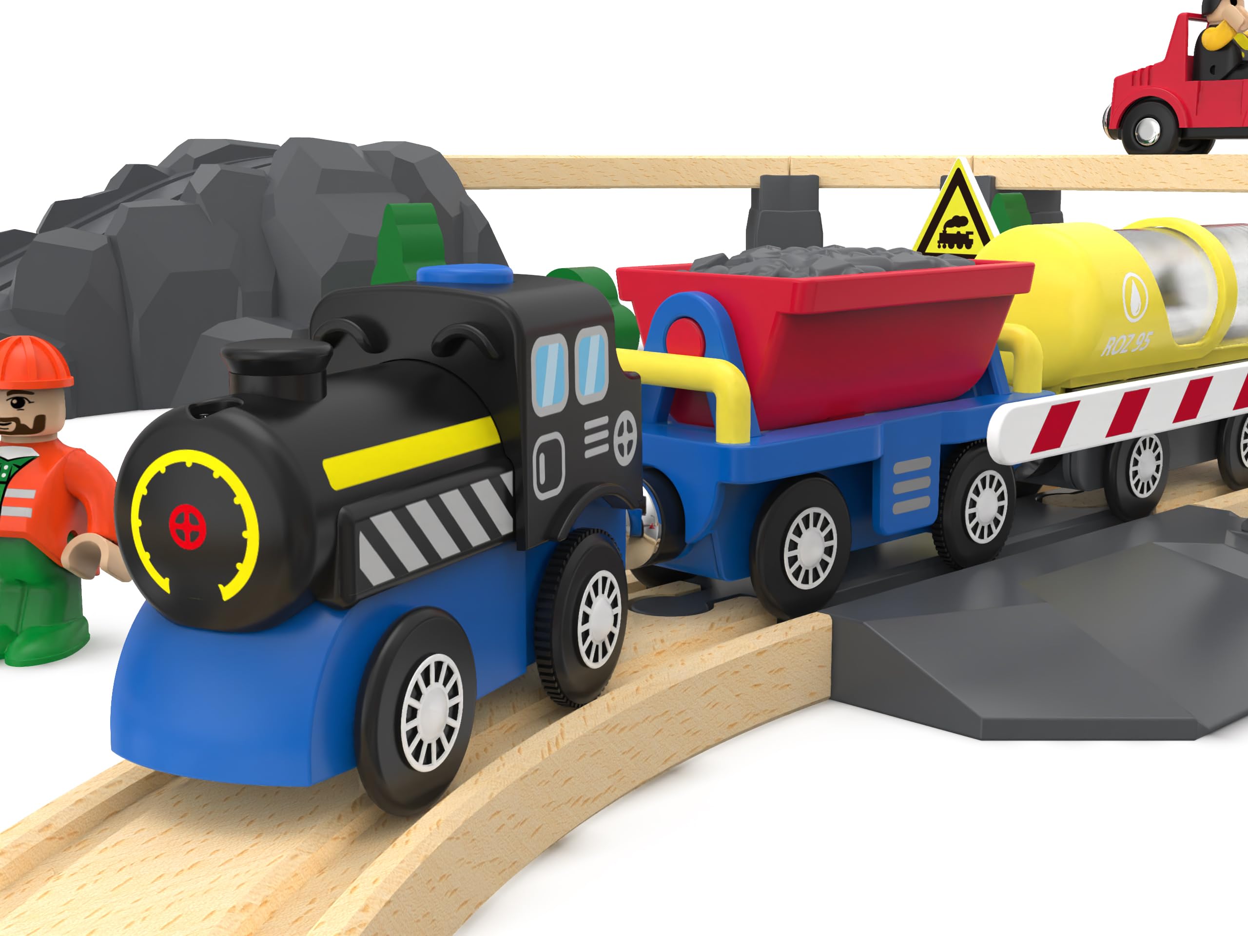 Train Accessories Battery Operated Locomotive Train, Engineering Train Fits All Train Set for Toddlers, Engine Powerful Train Toys for Wooden Railway System, Train for Kids