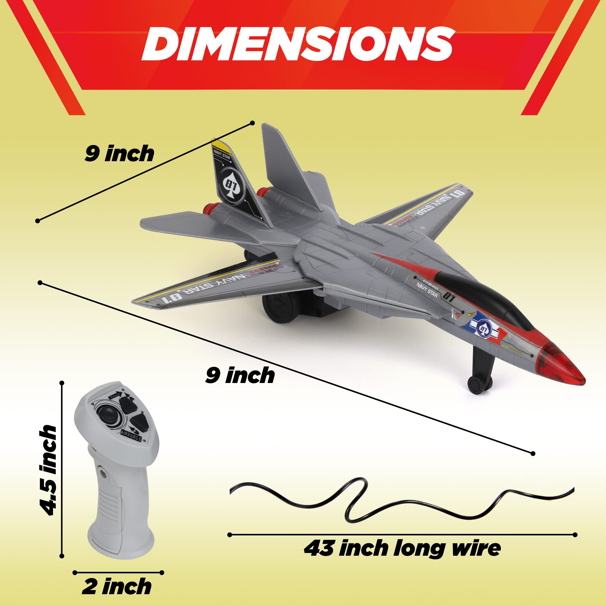 Playkidiz Wired Remote Control Plane, with Lights & Sounds Navy Star Airplane Toy with 43" Wire, Ages 3+, Perfect for Toddlers