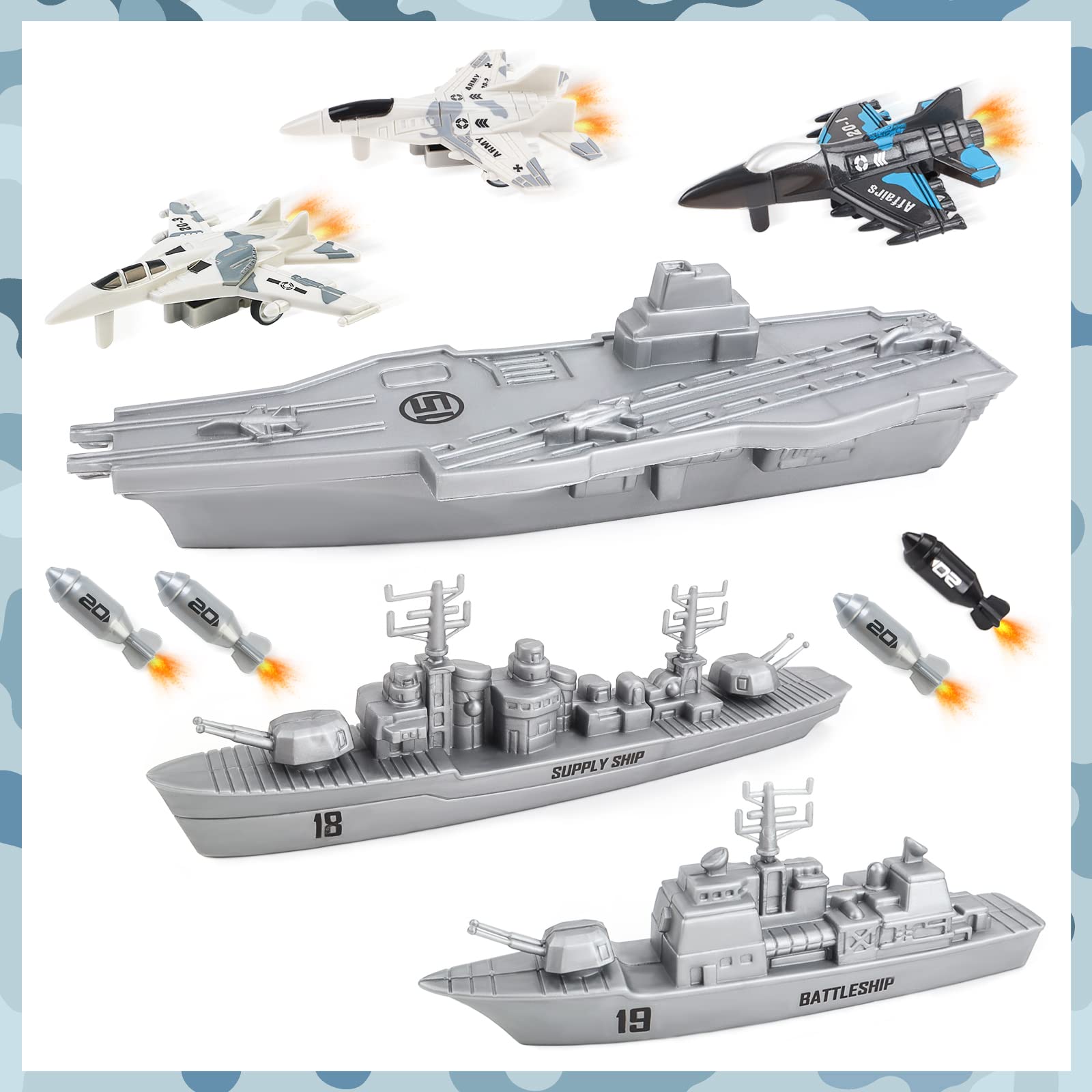 deAO Aircraft Carrier Toy Military Submarine Naval Ship Play Set with Planes Army Toy Battleship for Kids Boys Girls