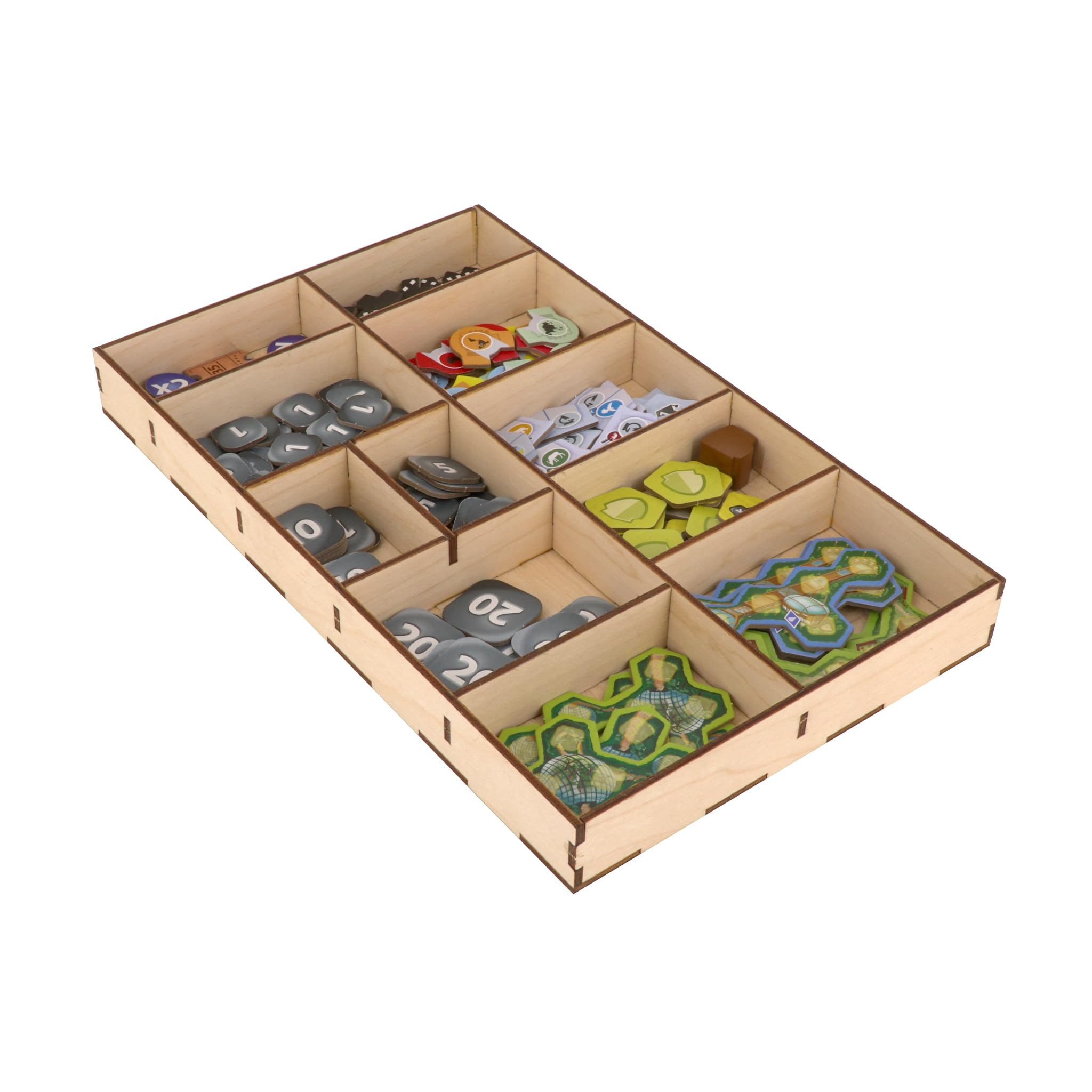 The Broken Token Ark Nova Compatible Game Organizer - Wood Storage Box with Multiple Trays for Cards, Bids, Players & More - Unofficial Wooden Game Organizer