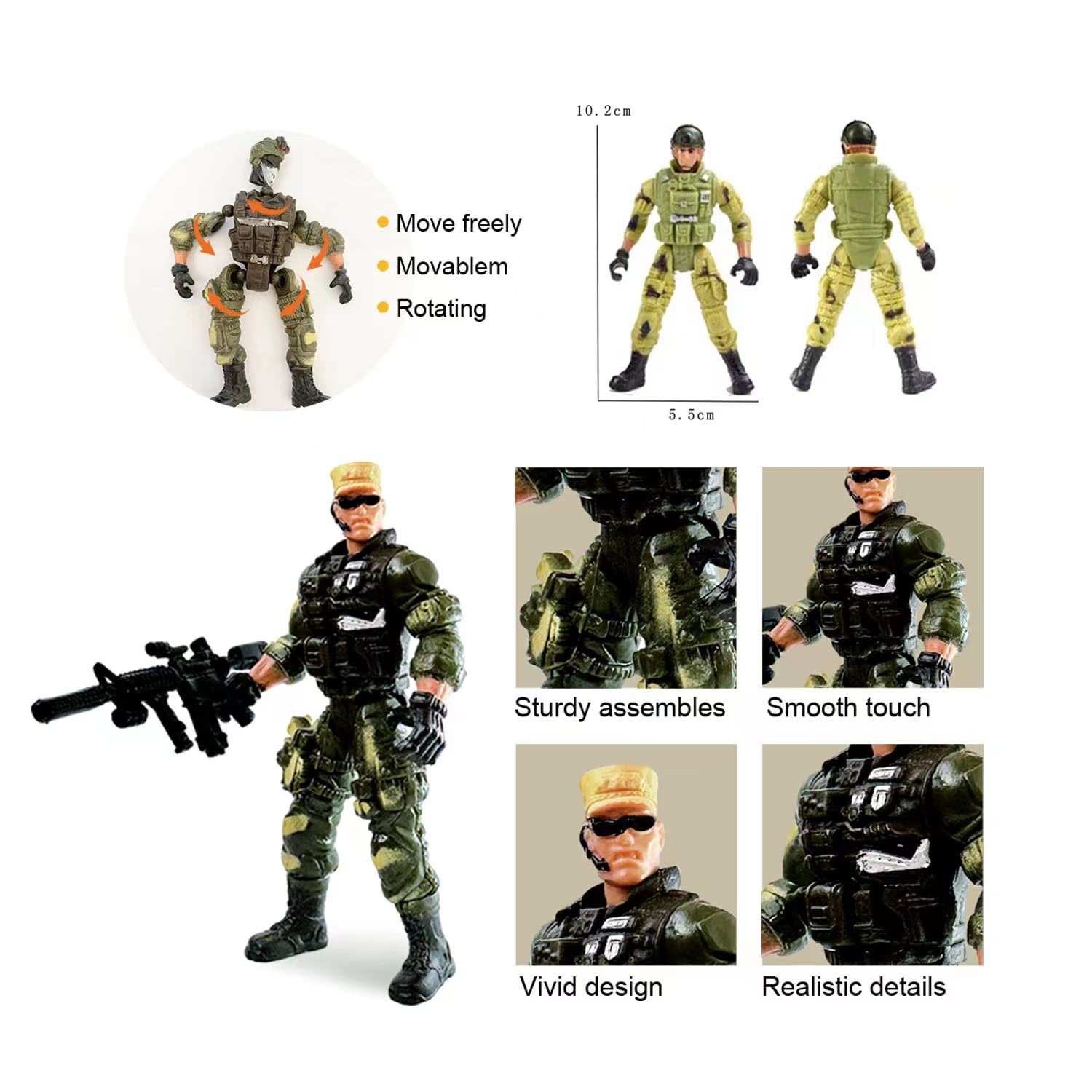 Army Men Action Figures, Soldiers Toys for Boys,Army Toy for Boys 8-14 Military Playset Toys for Boys Ages 4-7 SWAT Team Boys Toy, for Boys Age 3+ with Weapon