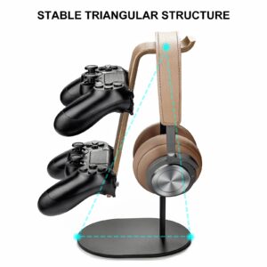 QinCoon Controller and Headset Holder, Aluminum and Wood Gaming Controller & Headphone Stand for PS5 PS4 Xbox One Nintendo Switch, Universal Desk Game Accessories