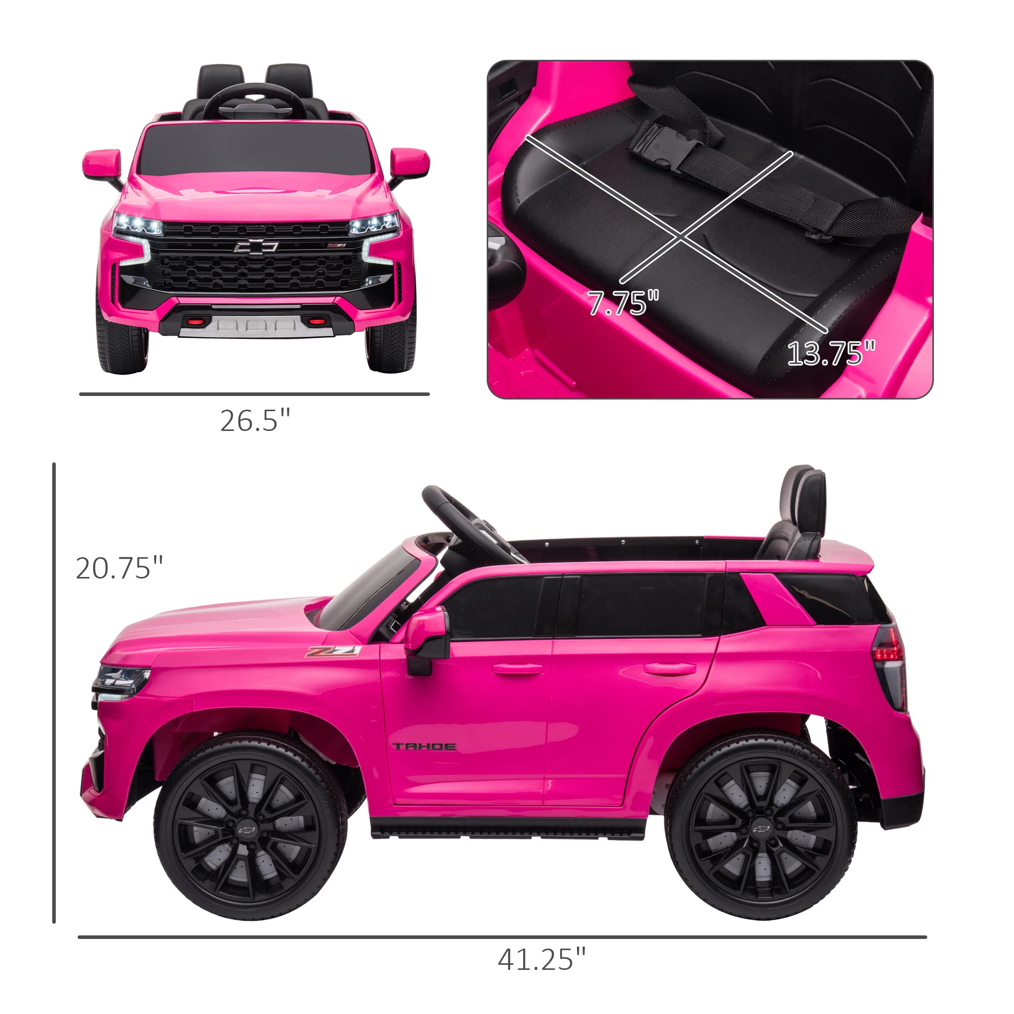 Aosom Chevrolet Tahoe Licensed Kids Ride on Car, 12V Battery Powered Kids Electric Car with Remote Control, 4-Wheeler Suspension, Music, Lights, Horn, for Ages 3-6 Years Old, Pink