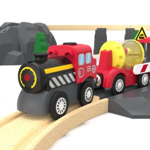 Z MAYABBO Wooden Train Track Accessories Battery Operated Locomotive Train, Magnetic Train Toy for Toddler Track Set, Powerful Engine Celebrates Train Fits All Major Brands Train Set