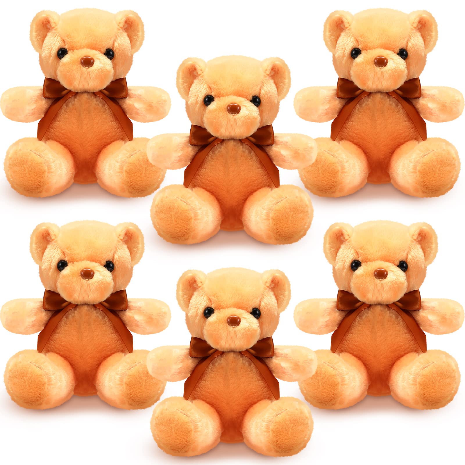 HyDren 6 Pcs Bears Bulk Stuffed Animal Small Bears Baby Shower Bears Plush Toys Employee Appreciation Easter Graduation Gifts(Brown, Short Plush)