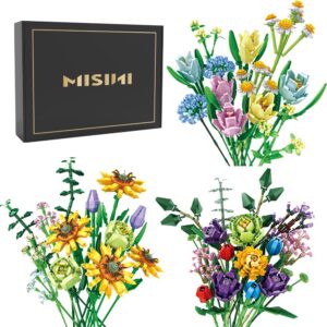 MISINI Bouquet Building Blocks Kit, Including Tulips/Sunflowers/Full of Stars/Eustoma Flowers and Many Other Flower Bricks Bouquet, Valentine's Day for Women and Girls(2717 PCS)