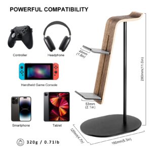 QinCoon Controller and Headset Holder, Aluminum and Wood Gaming Controller & Headphone Stand for PS5 PS4 Xbox One Nintendo Switch, Universal Desk Game Accessories