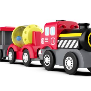 Z MAYABBO Wooden Train Track Accessories Battery Operated Locomotive Train, Magnetic Train Toy for Toddler Track Set, Powerful Engine Celebrates Train Fits All Major Brands Train Set