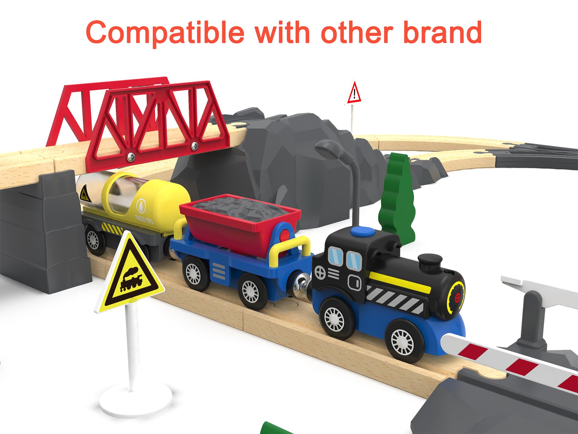 Train Accessories Battery Operated Locomotive Train, Engineering Train Fits All Train Set for Toddlers, Engine Powerful Train Toys for Wooden Railway System, Train for Kids